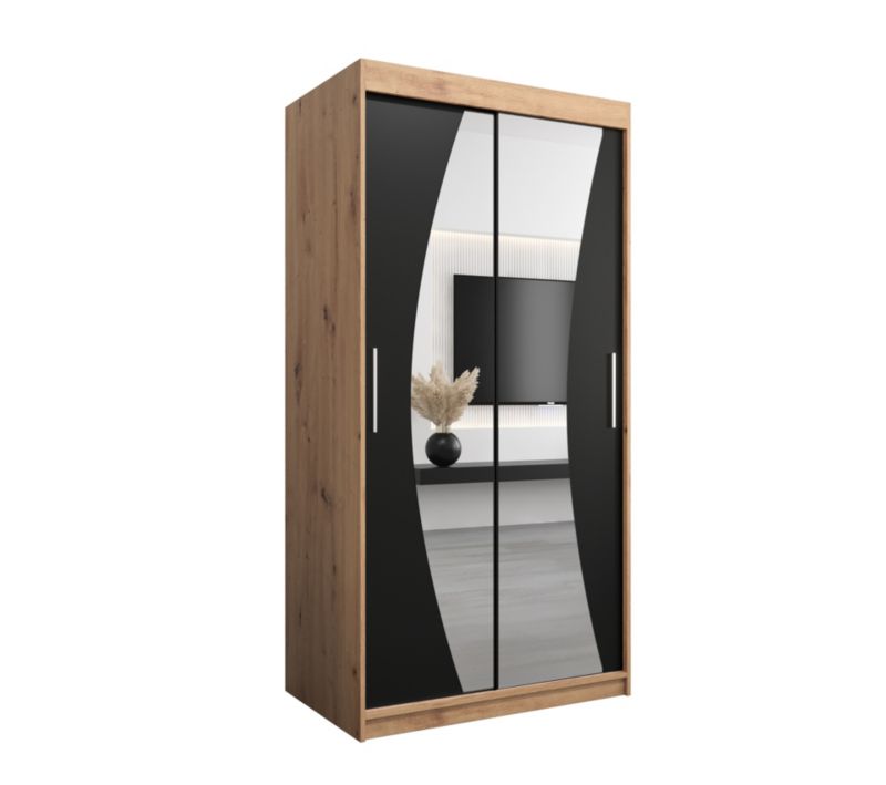 Szafa przesuwna Garderoba Abiks WAVE 100 dąb artisan + czarny mat 1 szt.