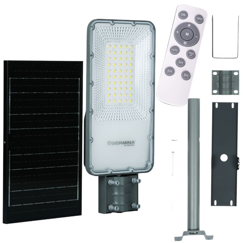 Lampa uliczna Germina 100W solarna latarnia LED z pilotem + słup 1kpl.