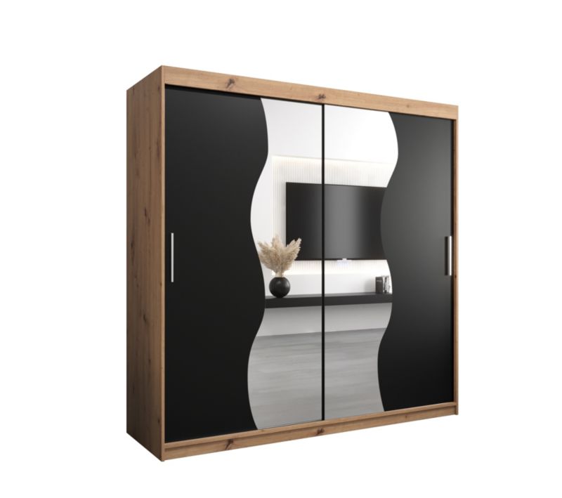 Szafa przesuwna Garderoba Abiks MADRYT 200 dąb artisan + czarny mat 1 szt.