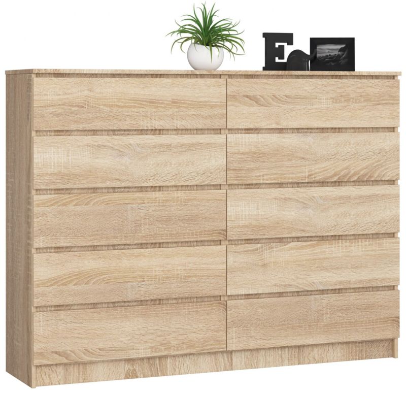 Komoda Akord K160 Dąb Sonoma 160 cm 10 szuflad kolor Dąb Sonoma mat 160x40x121 cm 1 szt.