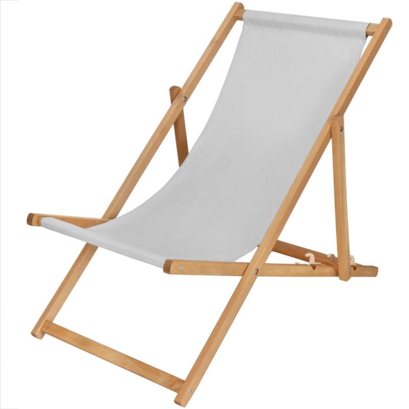 Leżak plażowy składany, drewniany Springos z 3-stopniową regulacją, na taras do ogrodu jasnoszary 1 szt.