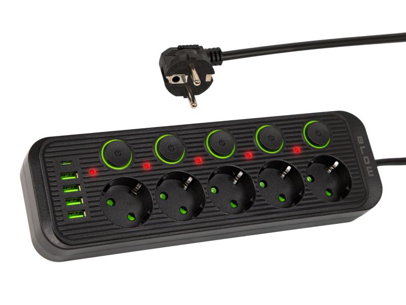 Przedłużacz BLOW listwa zasilająca ładowarka 4x USB 5 gniazd 5m typ C czarny 1 szt.