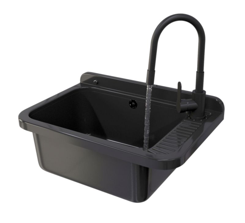 Zlewozmywak Gospodarczy Granitan Negra do Garażu, Kotłowni, Pralni z Syfonem i Baterią 1kpl.