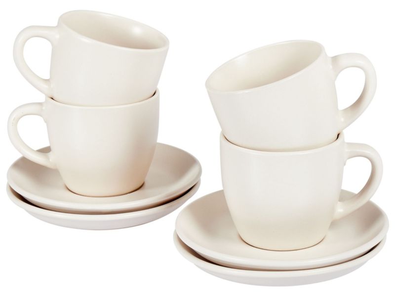 Zestaw 4 filiżanek ze spodkami Caraway Kamionka Złamana biel 1 kpl