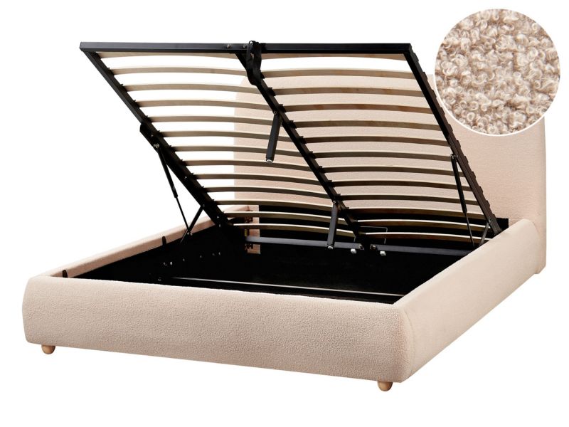 Łóżko z pojemnikiem Boucle Blagnac 140 x 200 cm Beżowy 1 szt.