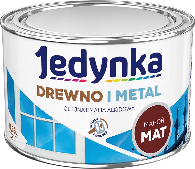 Emalia alkidowa Jedynka Drewno i Metal mahoń mat 0,36 l