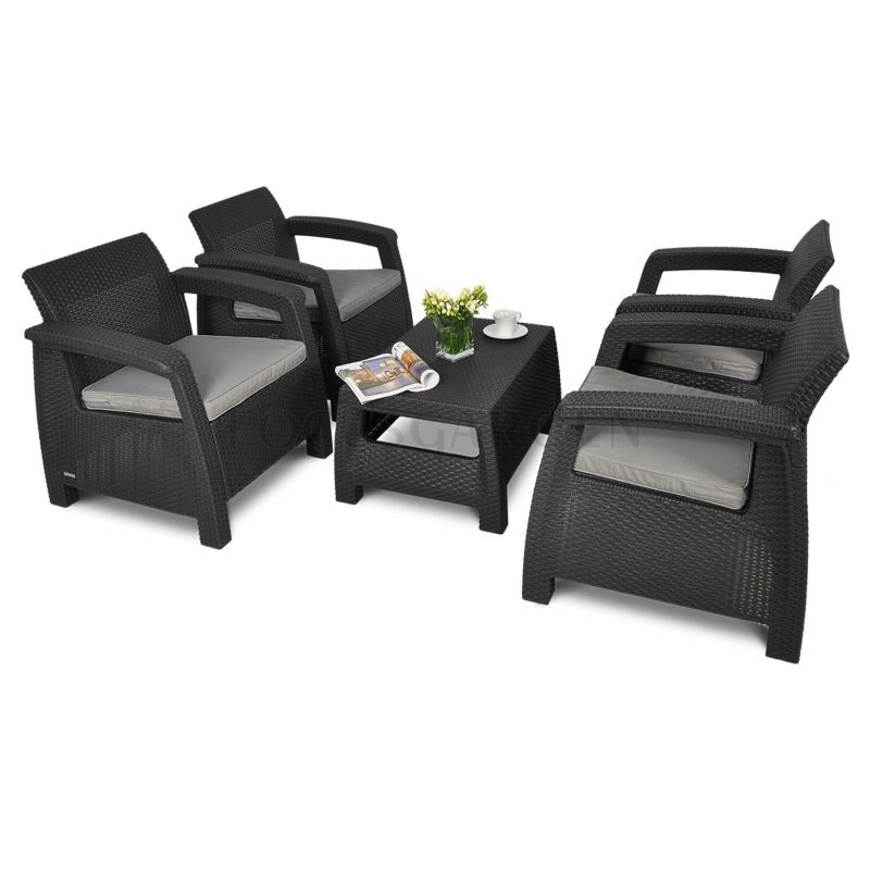 Zestaw Mebli Ogrodowych Keter CORFU Stolik Kawowy 4xFotel na Taras grafit 1 kpl