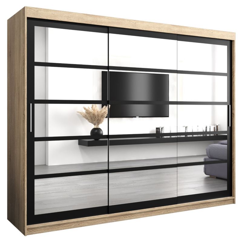 Szafa przesuwna Abiks ROMA 2 250 sonoma + czarny mat 1 szt.