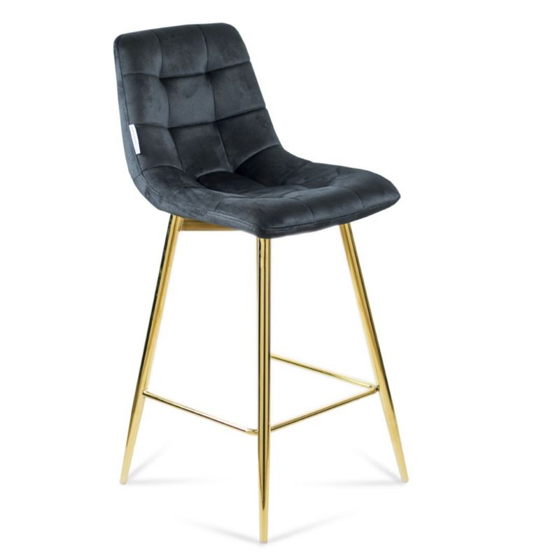 Hoker tapicerowany z oparciem Bettso Ben czarny na złotej nodze 1szt.