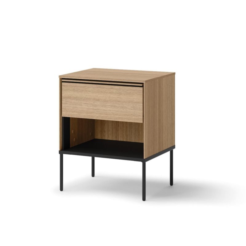 Szafka nocna z szufladą i półką Bettso Lissa na czarnych metalowych nogach dąb linearny czarny 1szt.