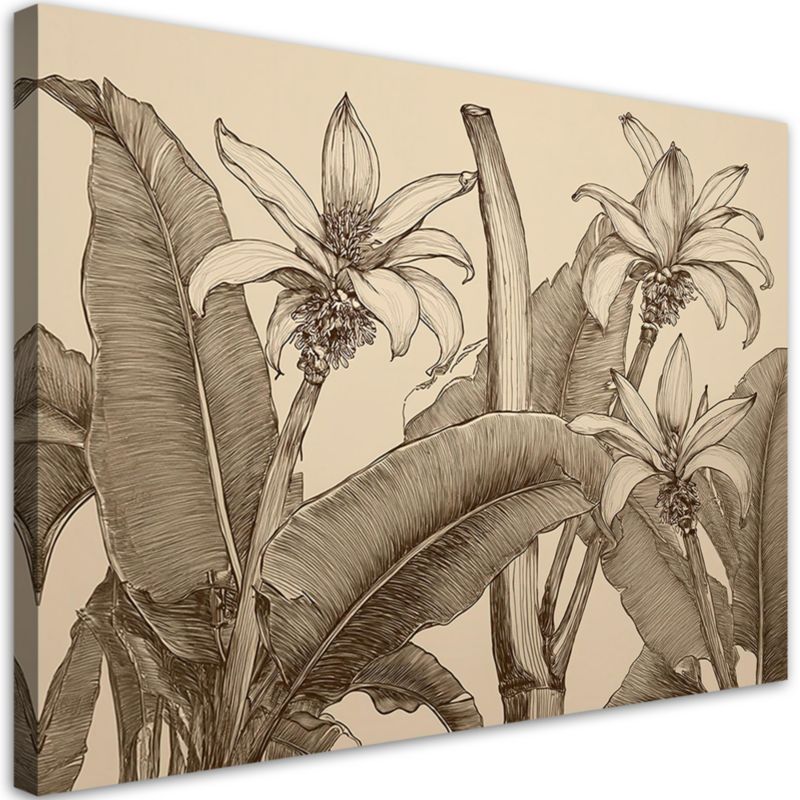 Obraz do salonu Feeby Kwiaty Liście Beżowy 100x70 cm 1szt