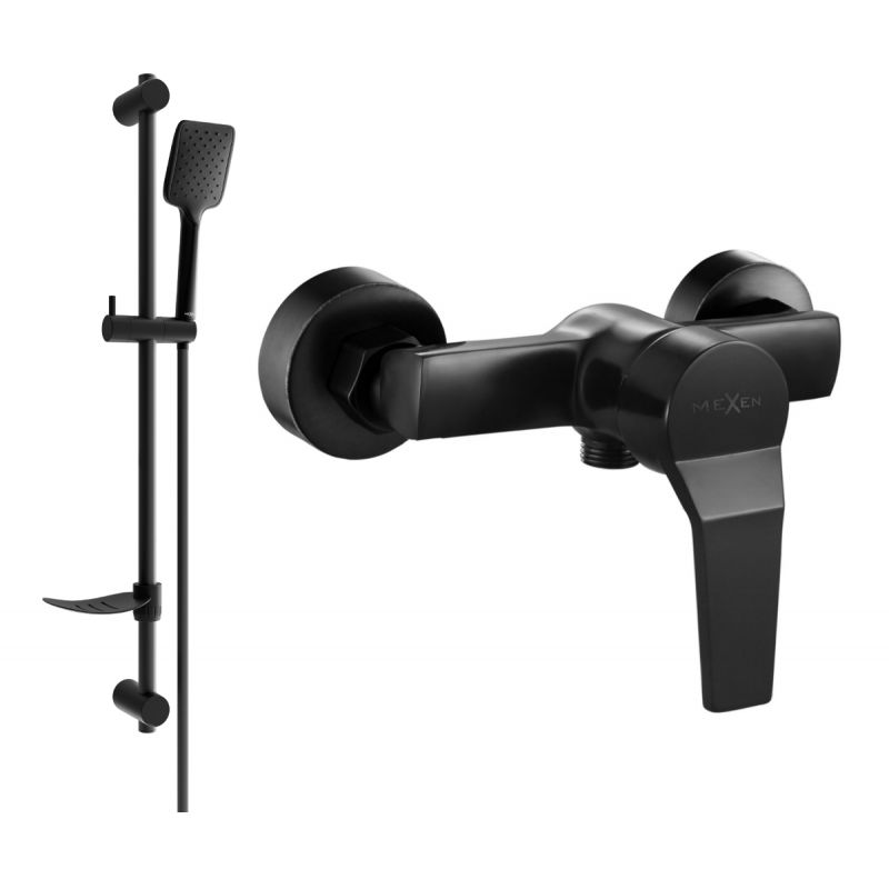 Bateria prysznicowa z zestawem natryskowym Mexen Caro czarna 1 szt.