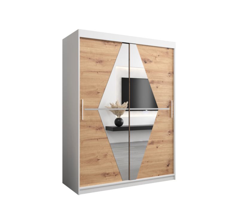 Szafa przesuwna Garderoba Abiks BOLIWIA 150 biały mat + dąb artisan 1 szt.