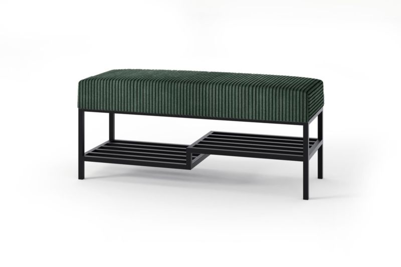 Ławka tapicerowana z półką Bettso Mello 80 cm w tkaninie poso na czarnym stelażu zielony 1szt.