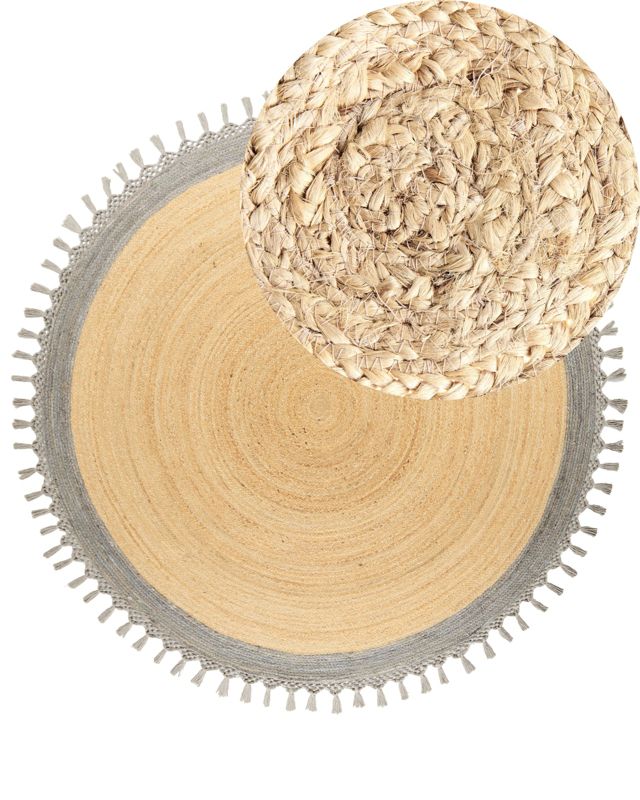 Dywan okrągły z juty 200 cm beżowy z szarym Marts 1 szt.