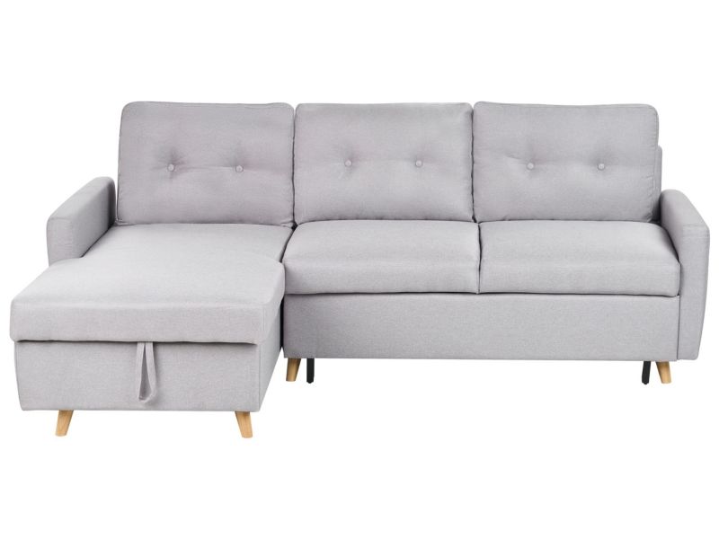 Narożnik rozkładany Flakk Jasnoszary ze schowkiem dla 4 osób Prawostronny 1 szt.