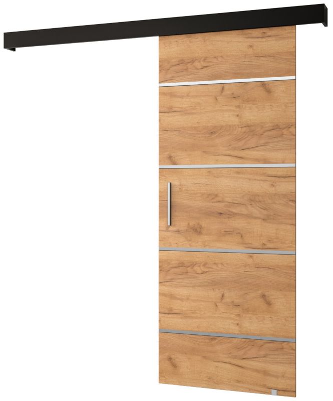 Drzwi przesuwne naścienne Abiks SALWADOR IV 70 dąb craft + czarny mat + srebrny 1 szt.