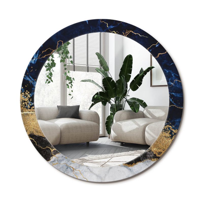 Lustro Okrągłe Tulup Niebieski Marmur 80 cm Subtelne Na Podkładzie 1 szt.