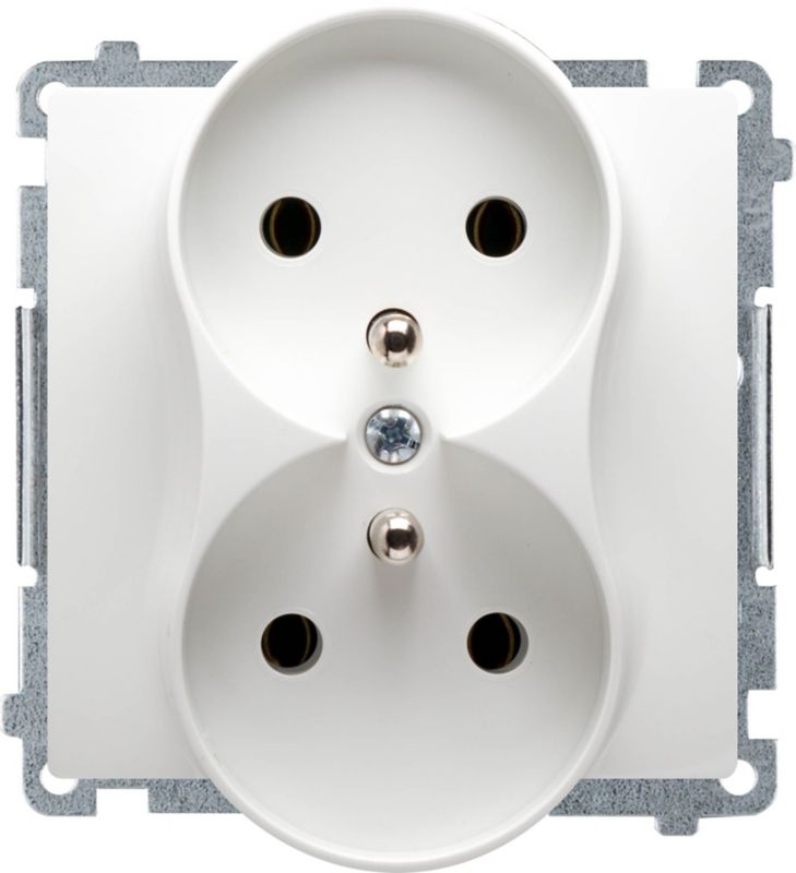 Gniazdo podwójne Kontakt-Simon Basic z uziemieniem białe