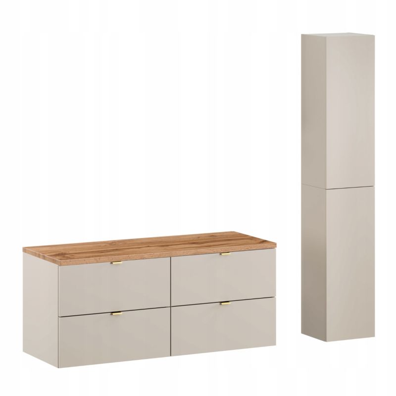 Szafka pod umywalkę Furnidea 120 cm i słupek kaszmir dąb Wotan ryflowany Dalia Cashmere zestaw