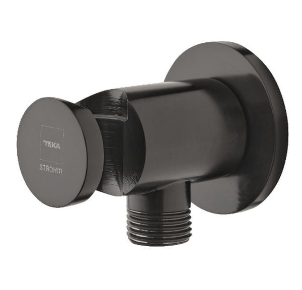 Przyłącze kątowe z uchwytem Teka, czarne, mosiądz, Brave black PVD, 1 szt.