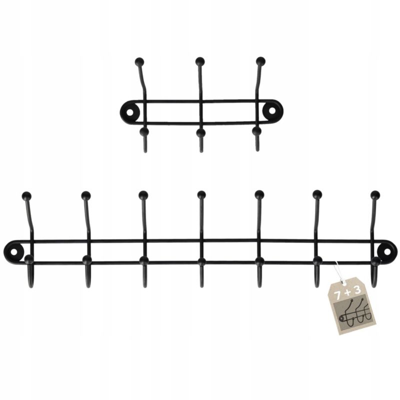 Wieszak KADAX Ścienny Na Ubrania Uchwyt 3+7 Haków Czarny 2szt.