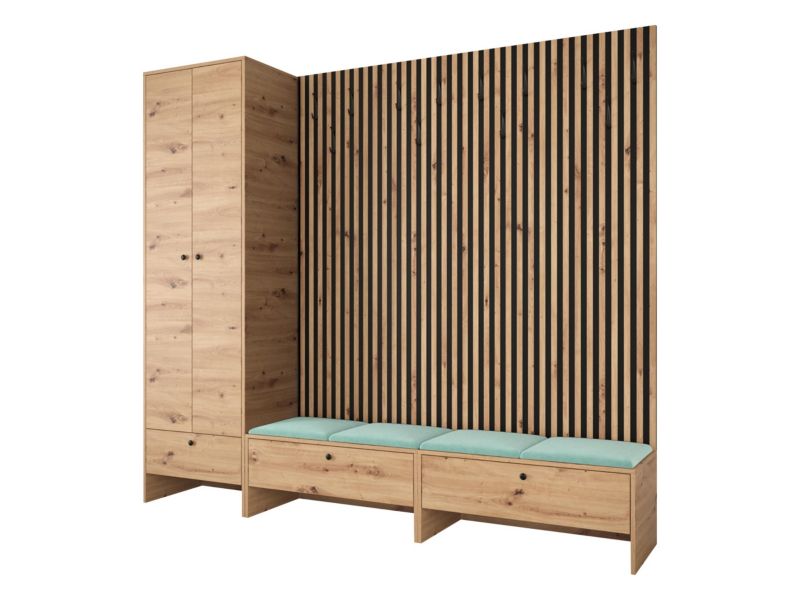 Garderoba MIRJAN 24 Balma VI dąb artisan/czarny/miętowy plusz 1 kpl.