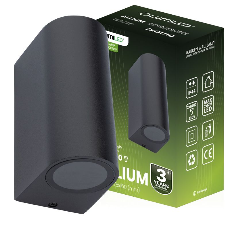 Kinkiet Ogrodowy Lumiled Elewacyjny Lampa Zewnętrzna 2x GU10 Czarna 1 szt.