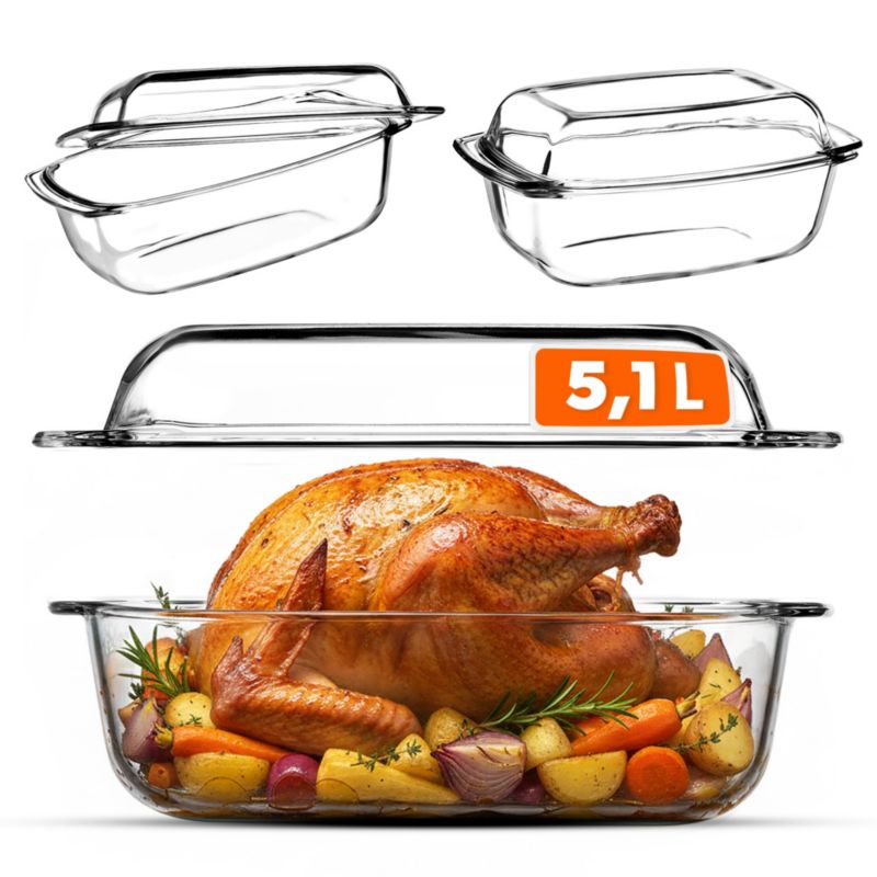 Naczynie Żaroodporne 5,1L KADAX Z Pokrywą Do Zapiekania Prostokątne Szklane 1szt.