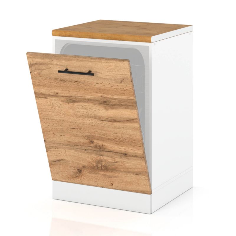 Szafka Kuchenna Hurtownia-Mebli Stojąca Do zmywarki ZM60 sPremium 60cm Biały Mat Dąb Wotan 60x52x85 cm 1szt.