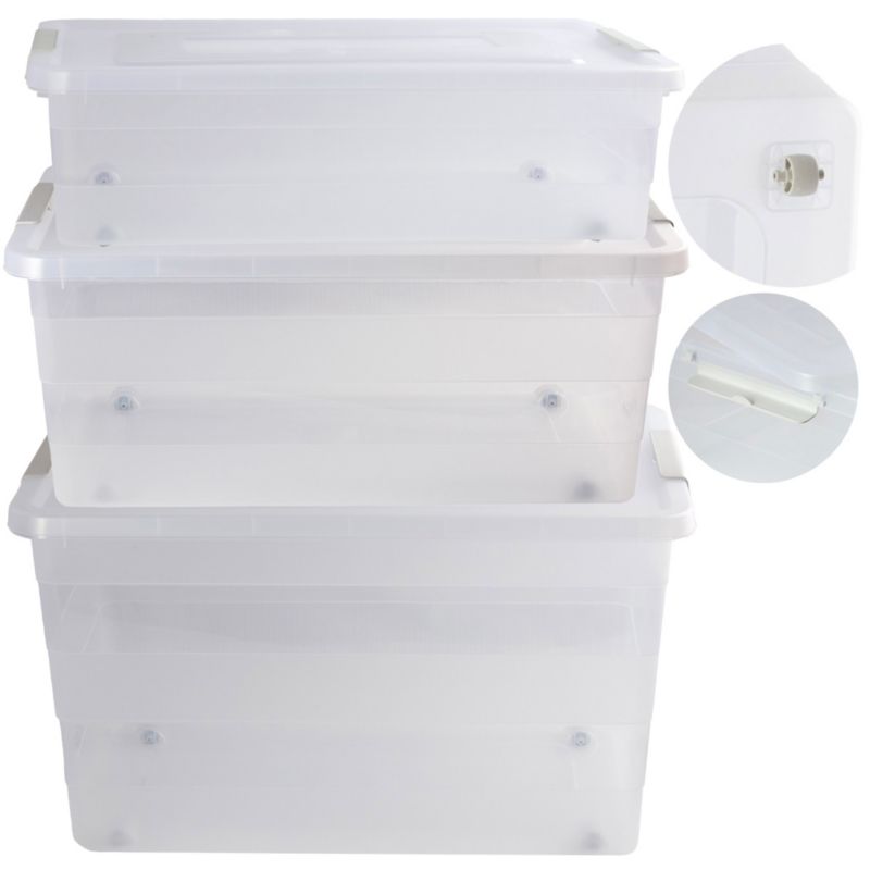 Pojemnik EDANTI Plastikowe Na Kółkach Z Pokrywą Box 28L, 40L, 55L Przezroczyste 3 szt.