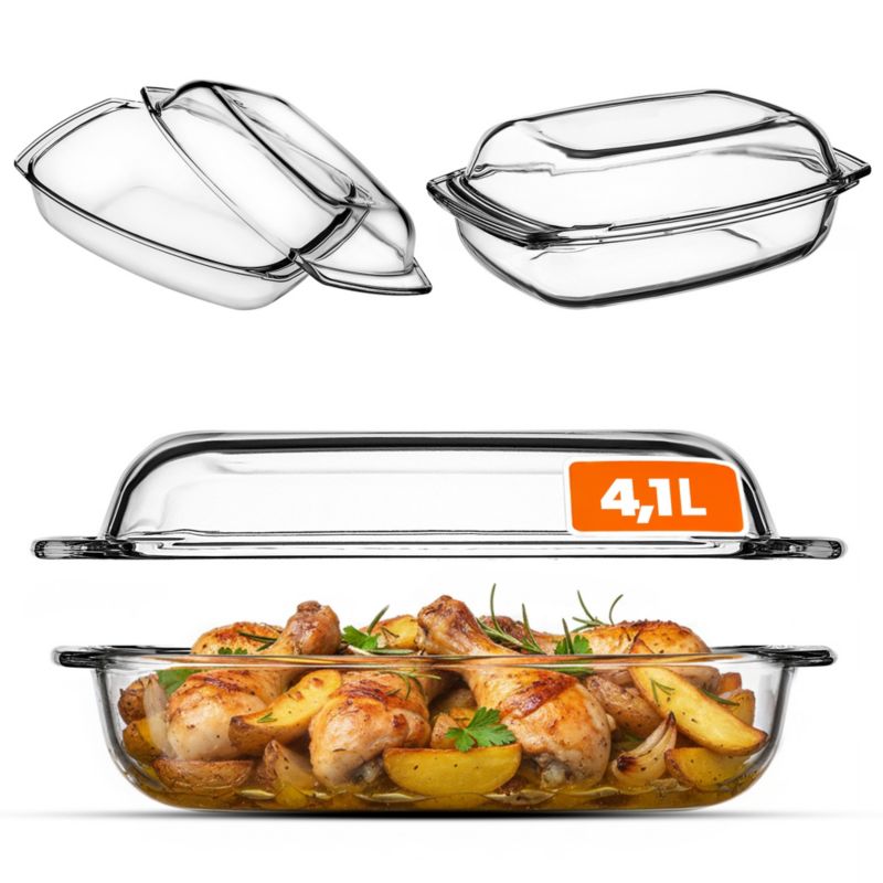 Naczynie Żaroodporne 4,1L KADAX Z Pokrywą Do Zapiekania Prostokątne Szklane 1szt.