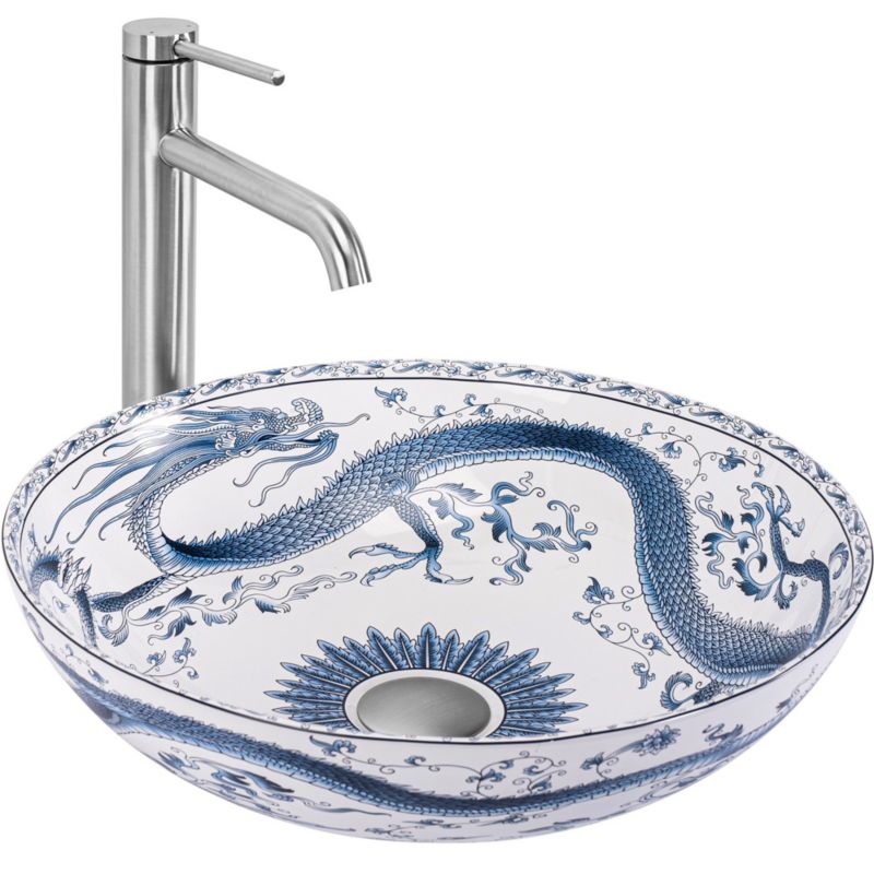 Umywalka Nablatowa Rea Kioto Okrągła Biały Niebieski 40X40X11,5Cm 1 Szt