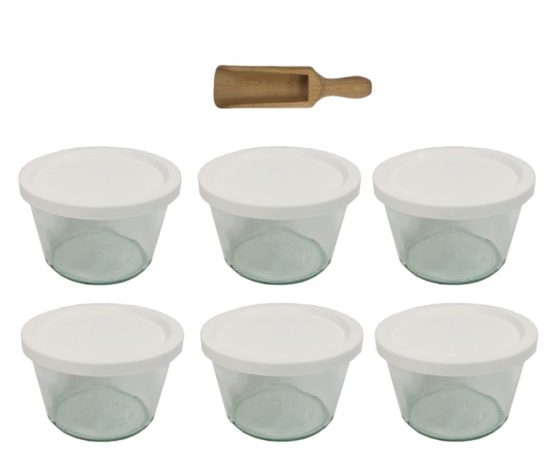 Słoiki MODO24 Weck 370 ml fi 100 mold plastikowe wieka miarka 6 kpl.