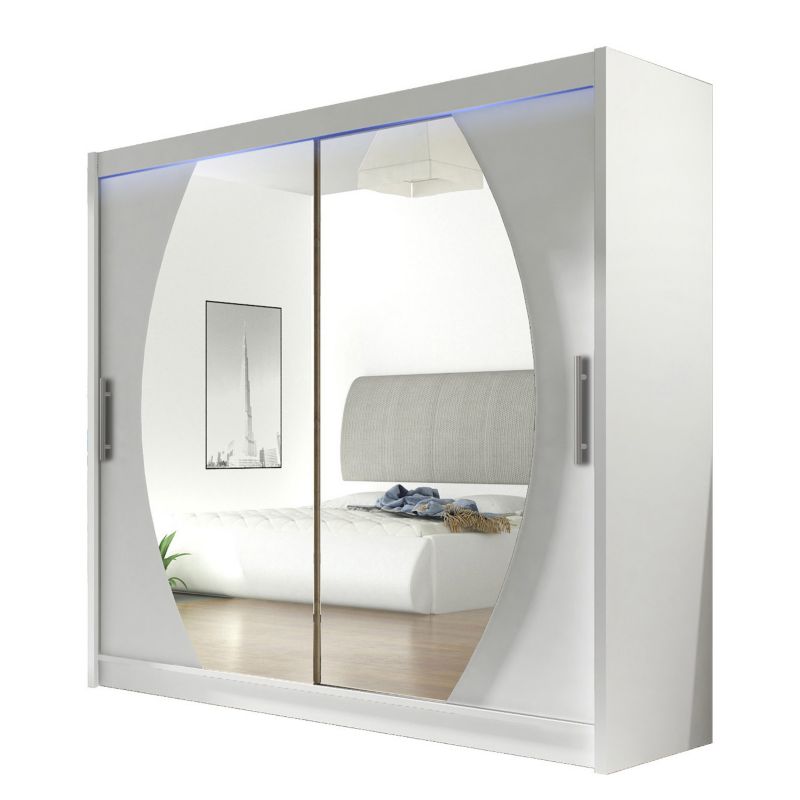 Szafa MIRJAN 24 z drzwiami przesuwnymi London IV z oświetleniem RGB biały/lustro 1 szt.