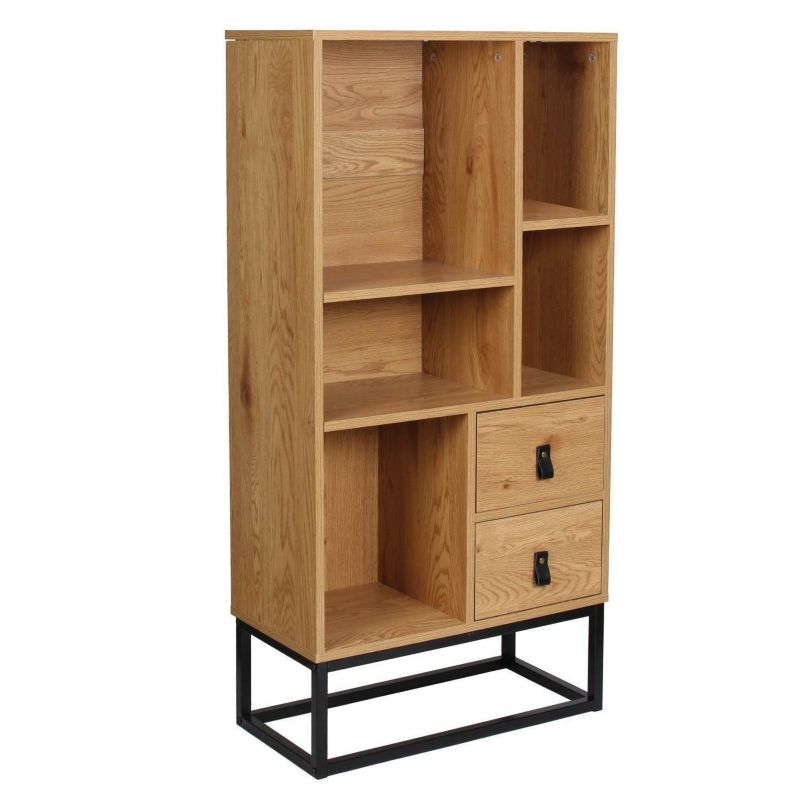 Regał na książki z szufladami Abbott INTESI dąb czarny styl skandynawski 120 cm do salonu i biura 1 szt.