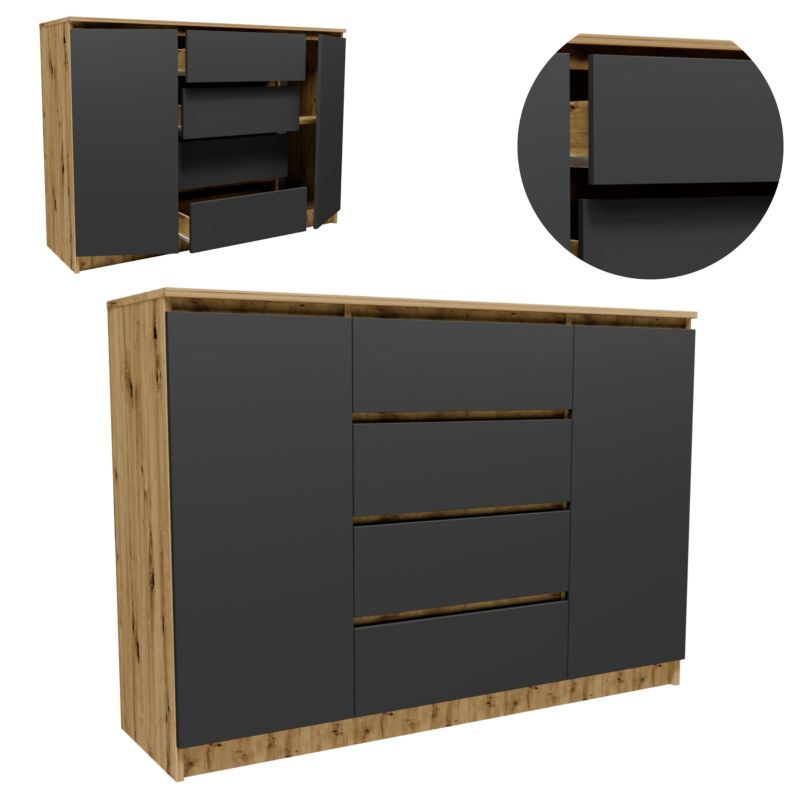 Komoda Matkam duża K1402D4SZAGR szafka dąb artisan-grafit szary1 szt.