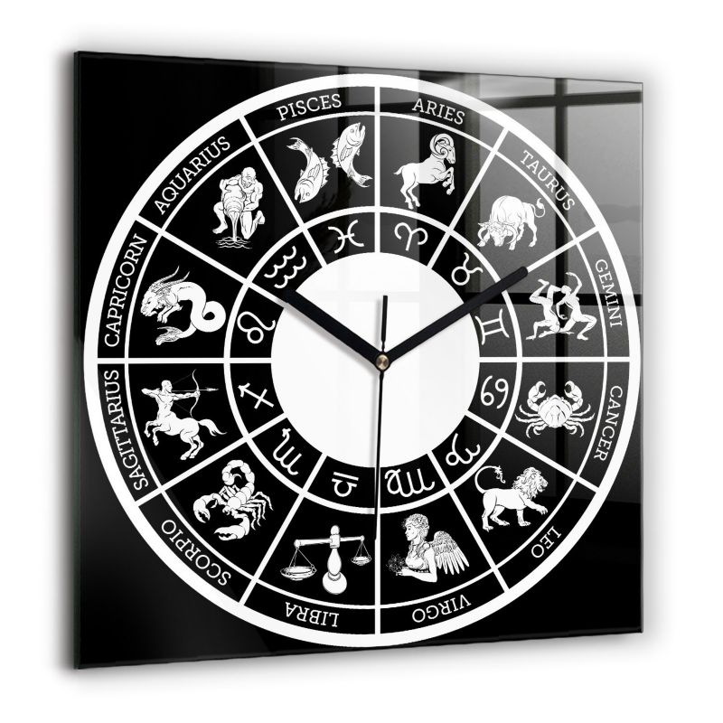 Zegar szklany czarne wskazówki Wallfluent 60x60 cm Zodiakalny 1 szt.