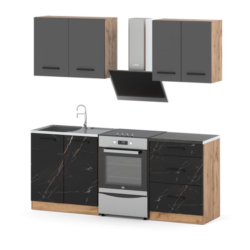 Zestaw Kuchenny Hurtownia-Mebli Z Blatem Kuchnia Mini Mokka 200cm Dąb Wotan Szary Mat/San Sebastian 200x47x145 cm 1szt.