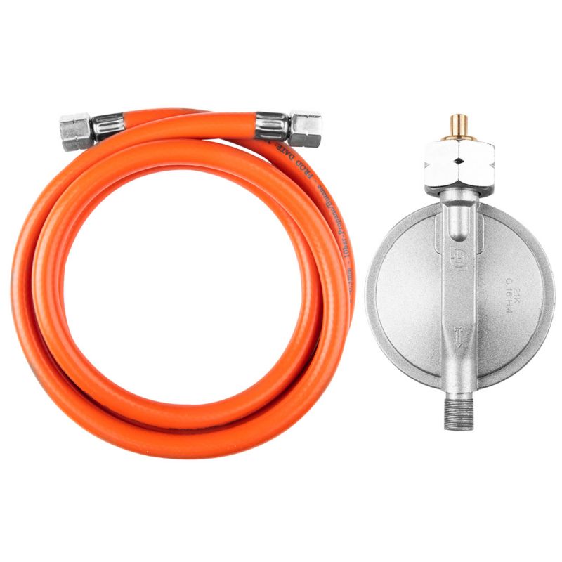 Regulator ciśnienia gazu NEO TOOLS wąż 1,5m, typ G16, do butli 15 Kw i 30kW 1 szt