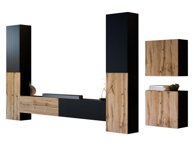 Meblościanka MIRJAN 24 Capital V czarny + dąb wotan 1 kpl.