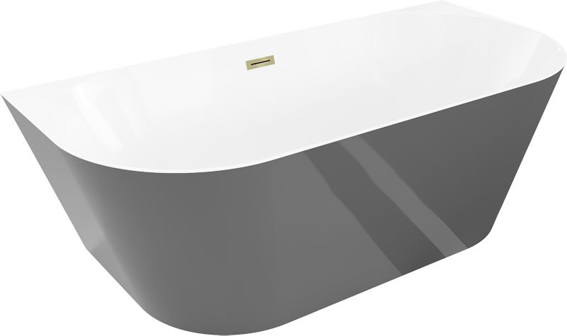 Wanna przyścienna Mexen Oval Slim biało-szara 170x80 cm z przelewem złotym 1 szt.