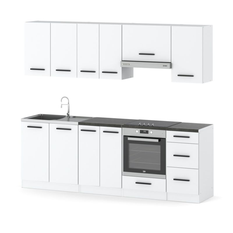 Zestaw Kuchenny Hurtownia-Mebli Z Blatem Kuchnia Mokka Plus 240cm Biały Mat Biały Mat 240x47x145 cm 1szt.