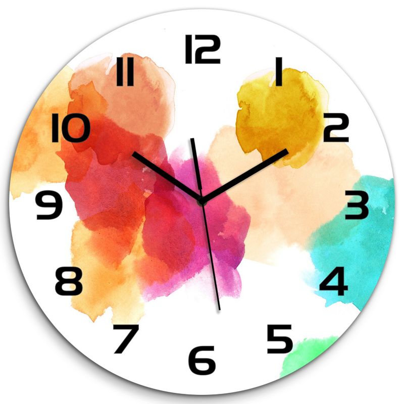 Zegar szklany Tulup Kolorowe plamy czarne wskazówki fi30 cm cichy 1 szt.