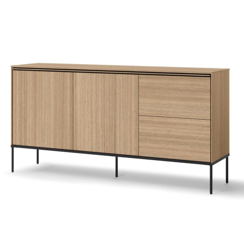 Komoda dwudrzwiowa z szufladami Bettso Lissa szeroka na czarnych metalowych nogach dąb linearny czarny 1szt.