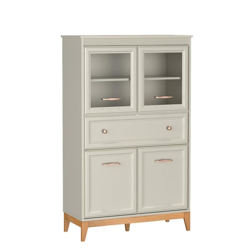 Witryna czterodrzwiowa Bettso Windsor z szufladą w klasycznym stylu na dębowych nogach kaszmir 1szt.