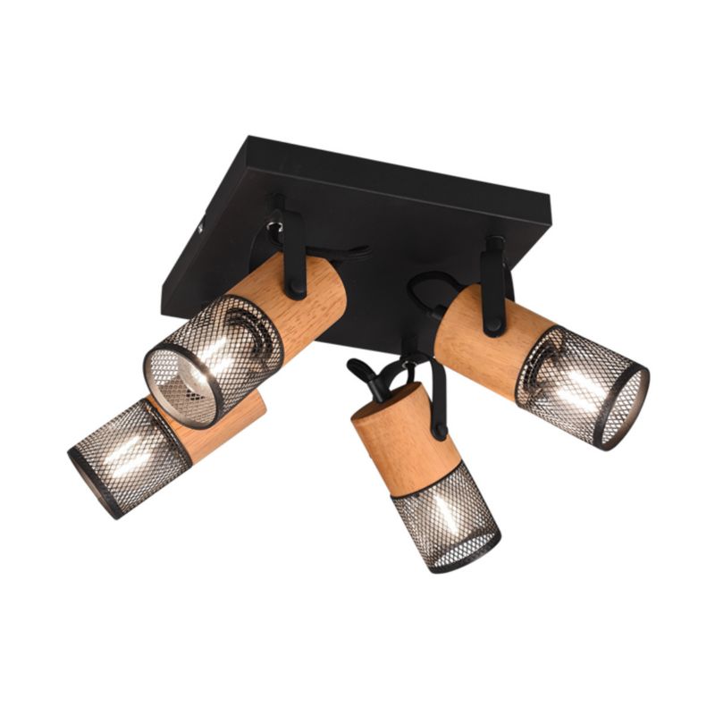 Lampa sufitowa wisząca Trio Tosh 7680 czarna-jasne drewno reflektorki 4xE14 x 40W 1 szt.