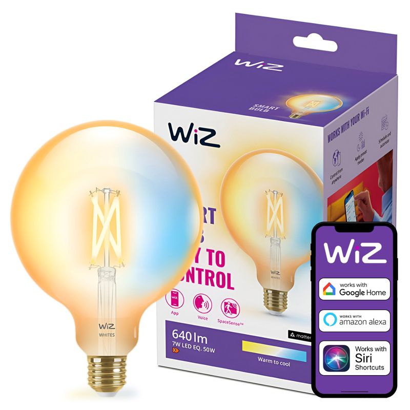 Żarówka LED WiZ E27 Kula G125 7W 640lm 2000-5000K TW Filament Amber Inteligentna Smart WiFi Bluetooth Aplikacja 1 szt.
