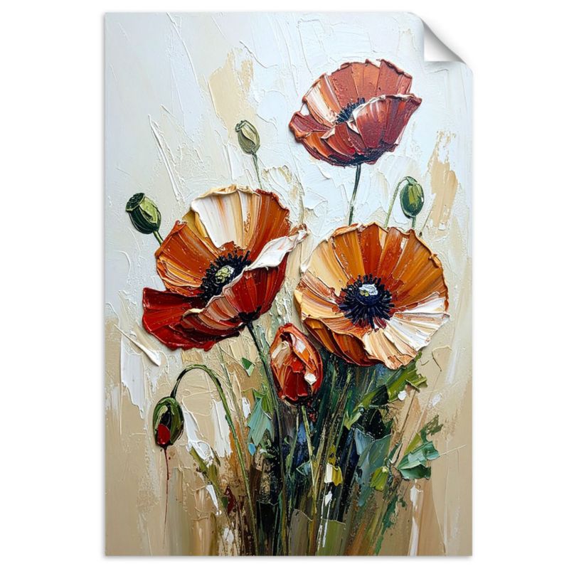 Plakaty samoprzylepne do salonu sypialni Feeby Czerwone Maki Kwiaty na beżowym tle 60x90cm 1szt