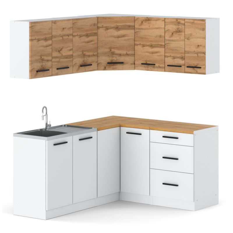 Zestaw Kuchenny Hurtownia-Mebli Z Blatem Kuchnia narożna Diana 320cm Biały Mat Dąb Wotan/Biały Mat 320x47x145 cm 1szt.